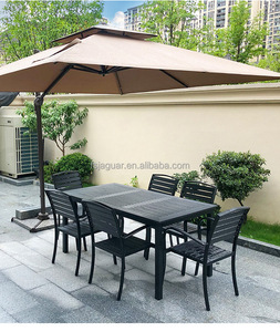 Ensemble de salle à manger d'extérieur moderne en aluminium noir résistant aux intempéries, <span class=keywords><strong>table</strong></span> <span class=keywords><strong>rectangulaire</strong></span> à lattes et 6 chaises pour jardin et <span class=keywords><strong>balcon</strong></span> - Product Image 1