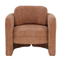 Fauteuil lounge en chenille moutarde, fauteuil d'appoint moderne et contemporain, base rembourrée, accoudoirs en dalle, pour salon, personnalisable OEM ODM