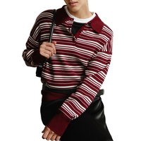 Pull tricoté pour femme American Vintage, style polo décontracté, à rayures, épaules tombantes, couleurs contrastées, collection automne