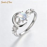 Bague en argent 925 avec agate mousse et moissanite, design Fashion Moon, fabrication sur mesure en gros pour femmes