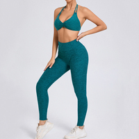 Ensemble de yoga et de fitness personnalisé avec logo : Soutien-gorge de sport halter, Leggings froncés push-up, Haute élasticité, Compression pour la course