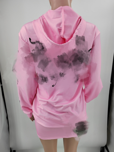 可爱春季两件套女式印花卫衣拉链连帽衫短款上衣和抽绳半身裙两件套半身裙套装 - Product Image 3