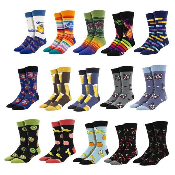 wholesale custom funny crazied colorful funkied cool mens fashion dress 100% cotton socks crew happiness socks for men