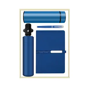 Logo printed vacuum flask notebook metal pen umbrella luxury business gift set office school daily use