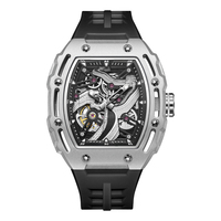 Jam Tangan Mekanik Otomatis Pria dengan Ukiran Laser 3D Tembok Besar yang Bercahaya, Tali Karet, Casing Baja Tahan Karat 46mm, Jam Tangan Bisnis