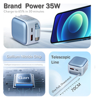Chargeur mural rétractable 35W PD Chargeur rapide Type-C Prise pliable 5V/3A pour ordinateur portable Téléphone portable Appareil photo OTP/OVP/OCP