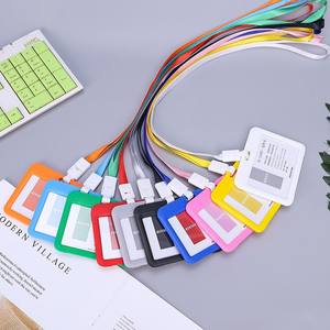 랜야드 스트랩이있는 수평 하드 플라스틱 ID 카드 홀더 사무실 학교 학생 작업 패스 용 조경 이름 배지 케이스 - Product Image 3