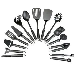 15 pieces Cooking Utensils Set stainless steel Cookware set with Black electrophoresis plating