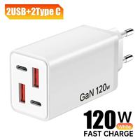 Chargeur USB Type C 120W avec 4 ports USB, prise EU US UK, charge rapide super rapide 120W, adaptateur secteur pour téléphone portable Type-C