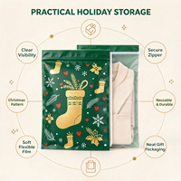 Sac de rangement de vêtements de Noël haut de gamme imprimé avec fermeture éclair et fenêtre transparente, organisateur de vêtements anti-poussière pour le stockage des vêtements saisonniers