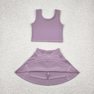 Gran oferta de ropa deportiva para niños, falda atlética para niños pequeños, trajes para niños y niñas, <span class=keywords><strong>chaleco</strong></span> sin mangas, y falda Top, traje de Yoga de dos piezas - Product Image 4