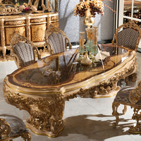 Personnalisé turc romantique luxe table à manger ensemble bois doré beaux articles incrustés à la main belle table à manger 6 chaises