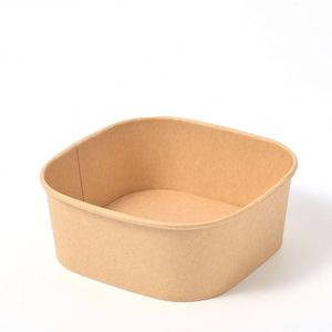 Boîte à fruits carrée en papier kraft, compatible micro-ondes, récipient à salade jetable avec couvercle, impression de logo personnalisée, emballage pour restaurant à emporter - Product Image 1