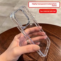 Pour 14 Pro/15/17 Air, cadre de caméra en métal transparent en TPU, gaufrage, antichoc, qualité AA, coque souple