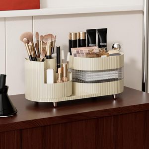 Injection-Molded Rectangle PET+ABS Plastic Cosmetic Organizer Storage Box Rotatable Design Modern <b>Makeup</b> Brushes <b>Vanity</b> Use - Product Image 2