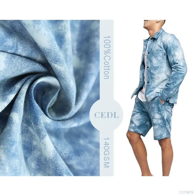 100 Cotton Twill Denim Tie-dyed Poplin Fabric Blue Finish Pants and Shirts Woven Fabric