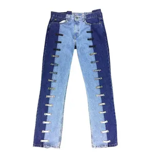 DiZNEW High Street Vintage Style Denim Trousers OEM Custom Men's 2 Tone Patchwork Jeans Baggy Wide Leg Jeans