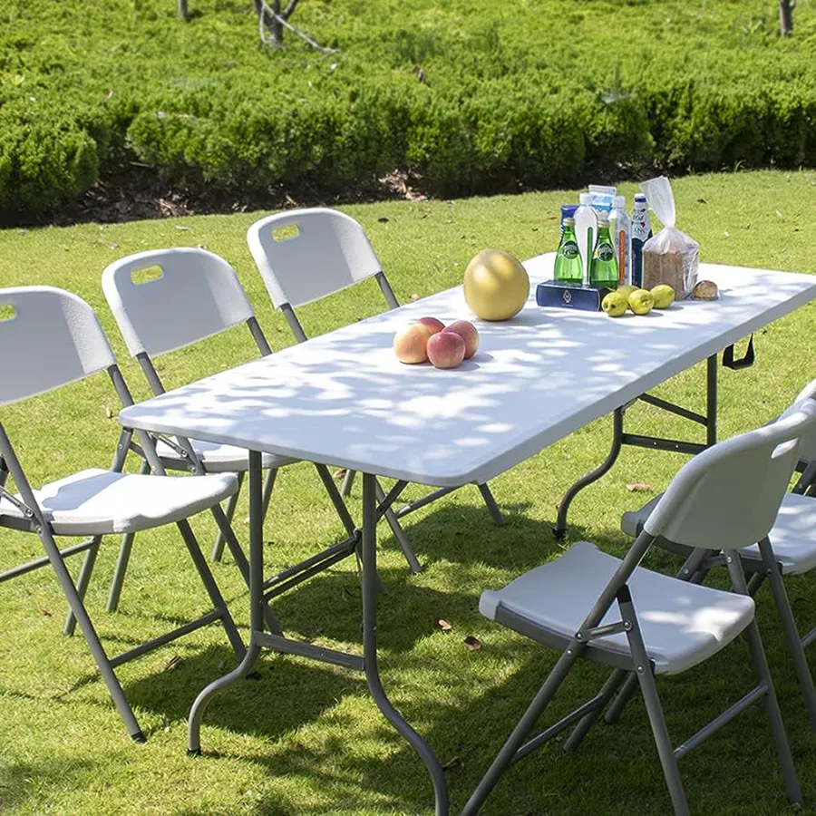 Witte 72 Inch 6 Ft Opvouwbare Half Buiten Dineren Opvouwbare Picknicktafel En Stoelen Sets