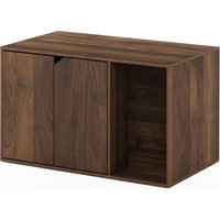 Meuble litière pour chat en bois Columbia Walnut avec entrée latérale, litière dissimulée, maison pour animaux en bois pour salon