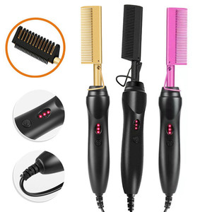 Electric Curling <b>Comb</b> Gold Black Pink Multi Functional Hair Straightener Dry Wet Use Fast <b>Heating</b> Wired - Product Image 1