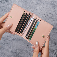 Pochette de rangement portable en cuir PU lisse de couleur unie bleu rose, format de poche, pour usage quotidien, mignonne, pour femmes