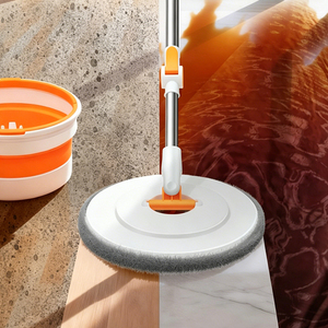 Secchio Pieghevole Manuale per Disidratazione con Asta in Acciaio Inossidabile, Testa per Mop in Cotone per Asciugatura Automatica, Pulizia Professionale Domestica - Product Image 6