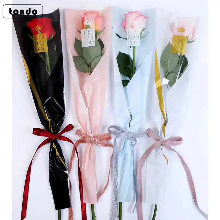 Tondo Crown Deign Single Rose Flower Sleeve Transparent Gift BOPP Plastic Flower Sleeves