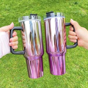 Stainless Steel <b>40oz</b> Gradient Sublimation Holographic Magic Mirror Plating <b>Tumbler</b> <b>with</b> <b>Handle</b> Lid and Straw for DIY Printing - Product Image 5