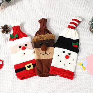 Lot de bouteilles de vin en tricot de Noël de haute qualité, ensemble bouteille de champagne Père Noël, décorations de Noël pour la table familiale - Product Image 2