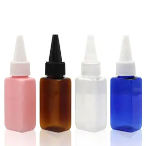 Vierkante Plastic Fles 30Ml 1Oz Hervulbare Verpakking Container Roze Blauw Bruin Knijp Tip Druppelaar Pigment Dispenser Fles