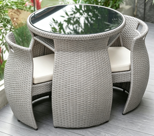 LIVRAISON AUX ÉTATS-UNIS Ensemble bistrot moderne en rotin pour l'extérieur, gain de place, 1 table, 2 chaises, sièges rembourrés |   Chaises de restaurant en stock - Product Image 5