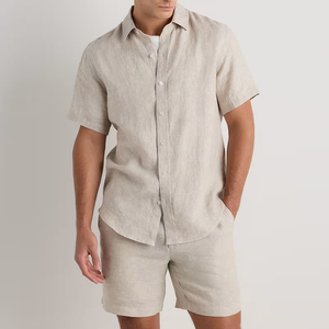 Custom <strong>Linen</strong> <strong>Men's</strong> Casual Summer <strong>Shirts</strong> Short Sleeves Eco-Friendly Breathable Anti-wrinkle Mandarin Turn-down Collar Single OEM - Product Image 3