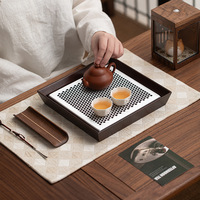 Plateau à thé en bois de bambou et alliage, style moderne et minimaliste, en bois massif, pour infusion à sec, simple, avec fonction de rétention d'eau, table à thé de bureau, ensemble de thé Kung Fu