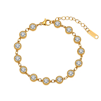Bracelet Minimaliste en Zirconium, Chaîne Fine en Acier Inoxydable Doré, Perles Tubulaires et Mini Zircons Cubiques, Chaîne Tennis Étanche