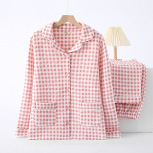 Conjunto de Pijamas Casuais para Casal Outono Inverno Vermelho Simples Xadrez Algodão Acolchoado de Manga Longa para Homens e Mulheres - Product Image 6