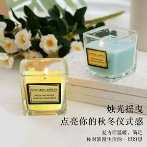Yuanwu <b>Flower</b> Scented Candles Square Cup Soybean Mixed Wax Natural Fragrance Gift Home Decor - Product Image 5