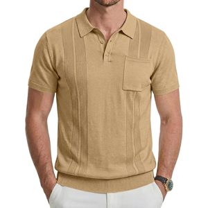 FOXA Mens Polo Shirt Short Sleeve Knitted Breathable With Pocket Regular Fit Casual Summer Top - Product Image 1