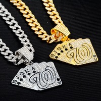 Collier pendentif chaîne cubaine pour homme, style hip-hop, avec diamants et motifs de cartes à jouer, finition goutte d'huile, directement de l'usine