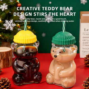 Vaso <span class=keywords><strong>de</strong></span> Vidrio con Forma <span class=keywords><strong>de</strong></span> Oso <span class=keywords><strong>de</strong></span> Peluche con Logotipo <span class=keywords><strong>de</strong></span> Marca Personalizado, Vaso Reutilizable para Bebidas Frías, Taza <span class=keywords><strong>de</strong></span> Café con Tapa y Sombrero - Product Image 6