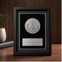 Cadre de présentation en bois noir sur mesure pour médailles, boîte à ombre pour pièces de monnaie et médailles en argent, vente en gros