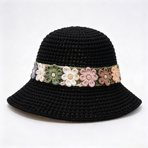 Handmade Floral Crochet Bucket <b>Hat</b> Cotton Yarn Decor Hollow Knit <b>Summer</b> Sun Cap <b>for</b> <b>Women</b> Breathable Beach Travel <b>Hat</b> - Product Image 3