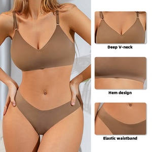 ヨガブラとひもセットランニングウェア用OEM ODMカスタムレディースヨガシームレスソリッドアンダーワイヤースポーツウェアブラ & ブリーフセット - Product Image 3