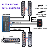 4 PCs X 6 LED Kit de lumière stroboscopique à montage en surface Lampe clignotante automatique Blanc Ambre Rouge Bleu Vert Plusieurs couleurs Nouveau
