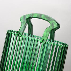 Bolso Tote con Cuentas, Asa de Bambú, Estilo Bohemio Casual de Playa para Mujer, Patrón de Letras, Cierre Magnético, Correa de Cadena, Forro de PU - Product Image 4