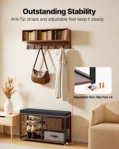 SENYU Modern Wood <b>Coat</b> <b>Rack</b> with Bench <b>Shoe</b> Storage 6 Hooks Wall Mounted Entryway Organizer Multifunctional Furniture - Product Image 4