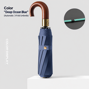 Paraguas de Lujo con Mango Curvo de Madera, Apertura y Cierre Automático con un Toque, Doble Uso para Sol y Lluvia, 10 Varillas, Regalo Empresarial, Logotipo Personalizado, Plegable en 3 Secciones - Product Image 2