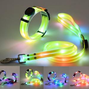 New Modern LED Pet <b>Collar</b> Luminous Nylon PVC Plastic Ribbon <b>Dog</b> Leash with Printed Pattern Light Feature Made Polyester - Product Image 2