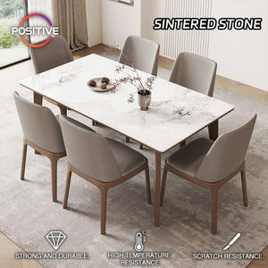 Mesa de comedor minimalista de piedra sinterizada con marco de madera, sillas tapizadas para comedor moderno, mesa de comedor - Product Image 2