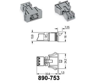 ขั้วต่อไฟฟ้าแบบเสียบได้ รุ่น 890-753 สำหรับเต้ารับแบบ Snap-in ของ <span class=keywords><strong>Wago</strong></span>; 3 ขั้ว; รหัสสินค้า B; 1.<span class=keywords><strong>50</strong></span> ตร.ม.; สีเทา - Product Image 4