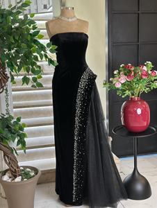 Balo Mermaid elbiseler askısız resmi parti elbiseler suudi arabistan özelleştirilmiş 2026 zarif siyah boncuklu Sequins abiye - Product Image 1